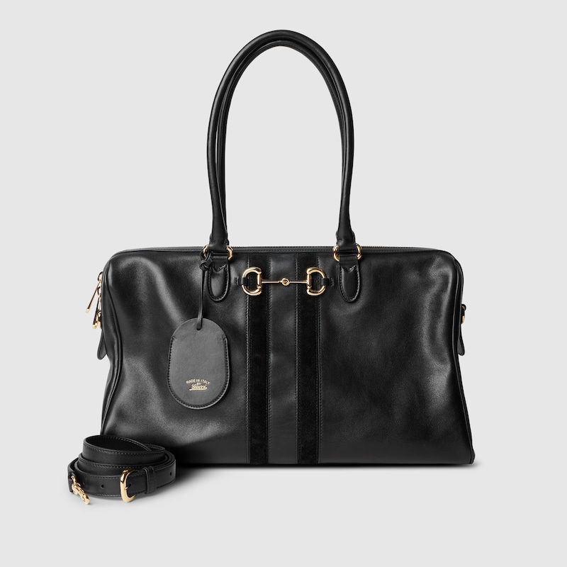 GUCCI Borsetto Large Boston Bag, Black, Leather