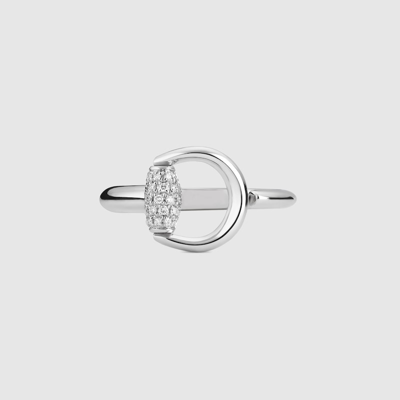 GUCCI Horsebit Diamond 18k Ring, White Gold, White Gold
