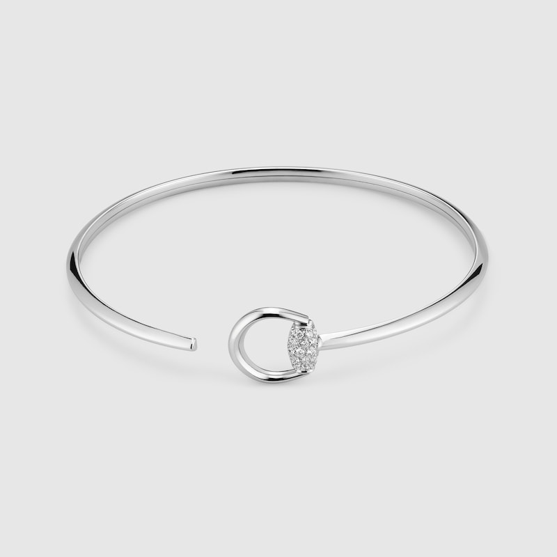 GUCCI Horsebit Diamond 18k Bangle Bracelet, White Gold, White Gold