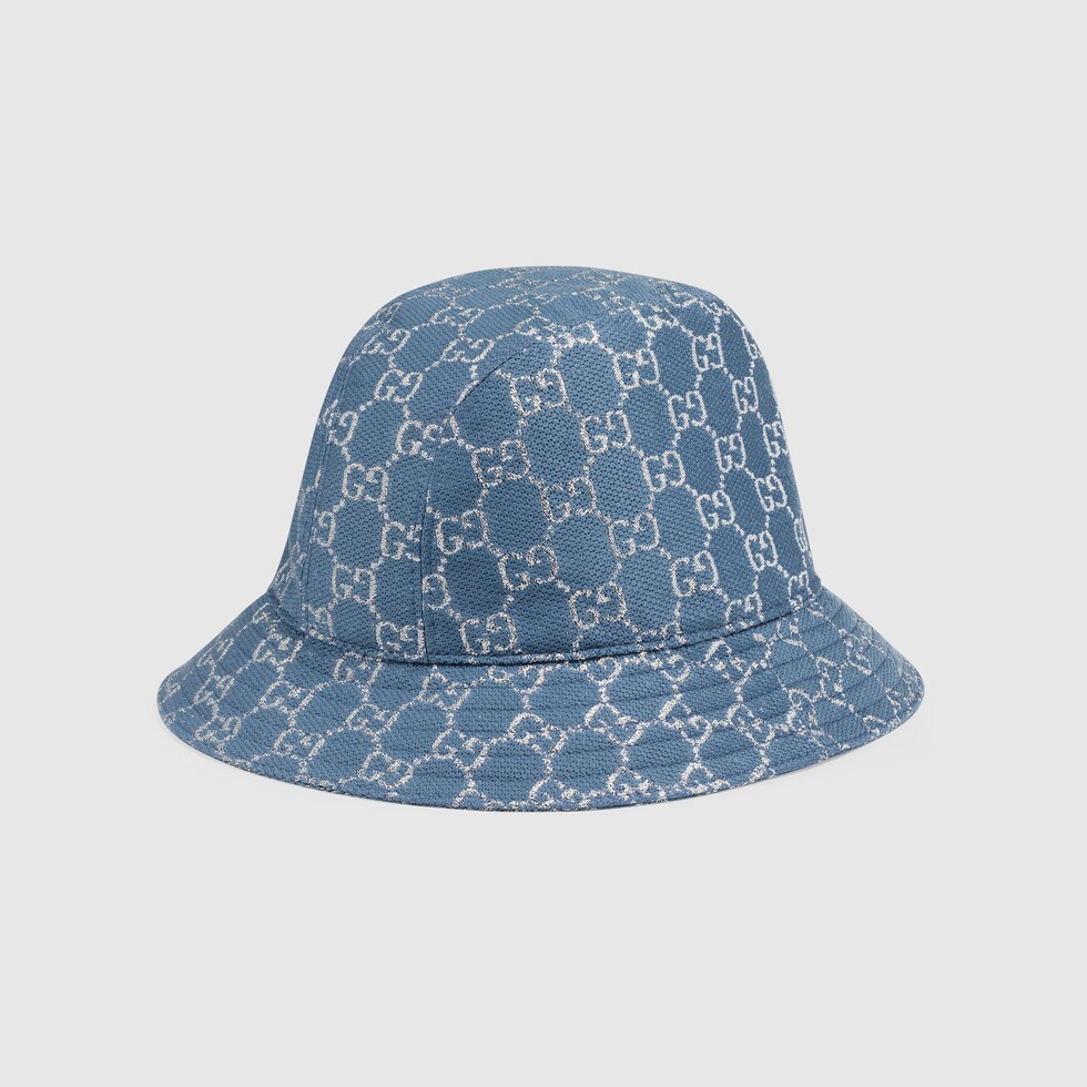 Gg Lam Bucket Hat In Light Blue White Gucci Us