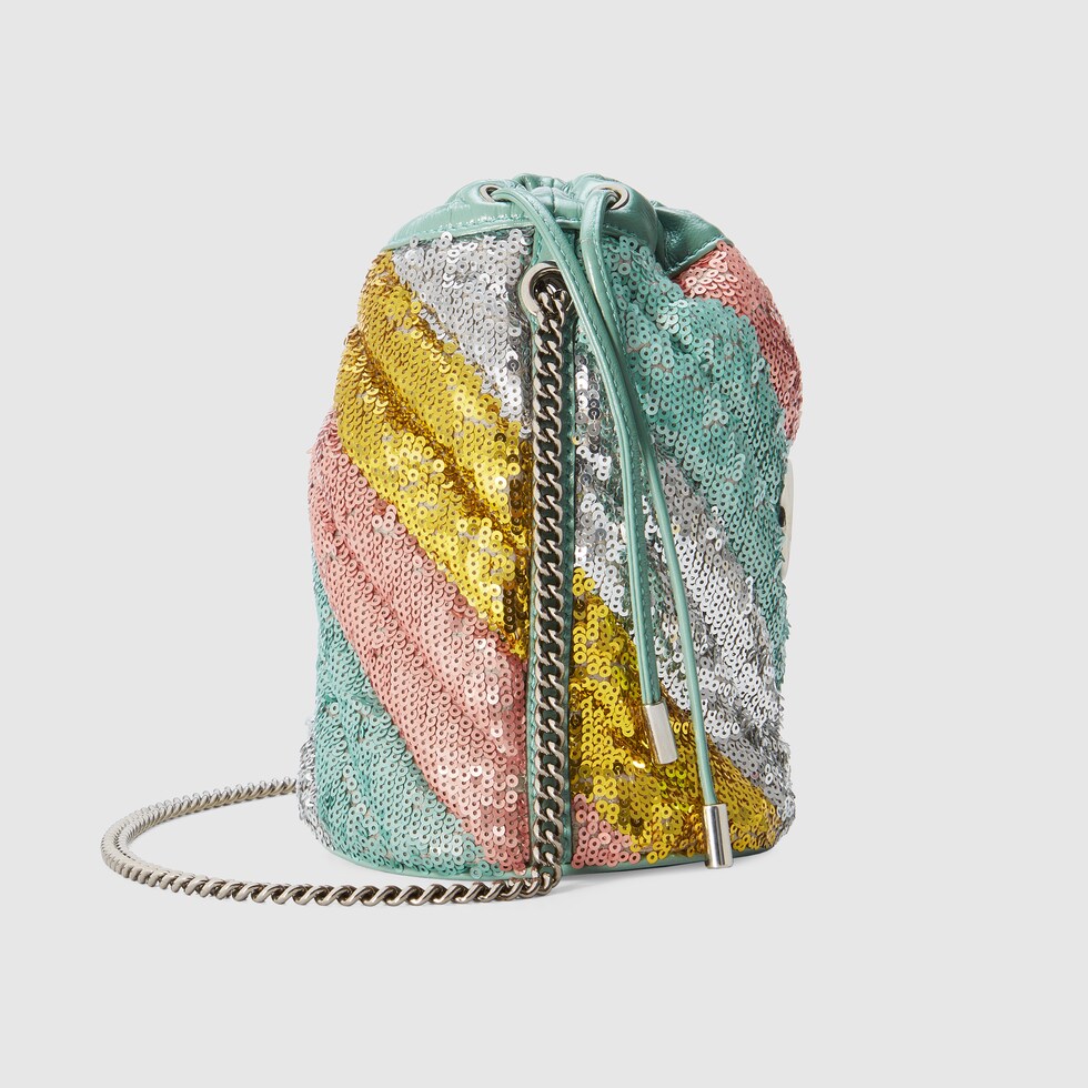 Silver Gg Marmont Mini Sequin Bucket Bag Gucci Dk