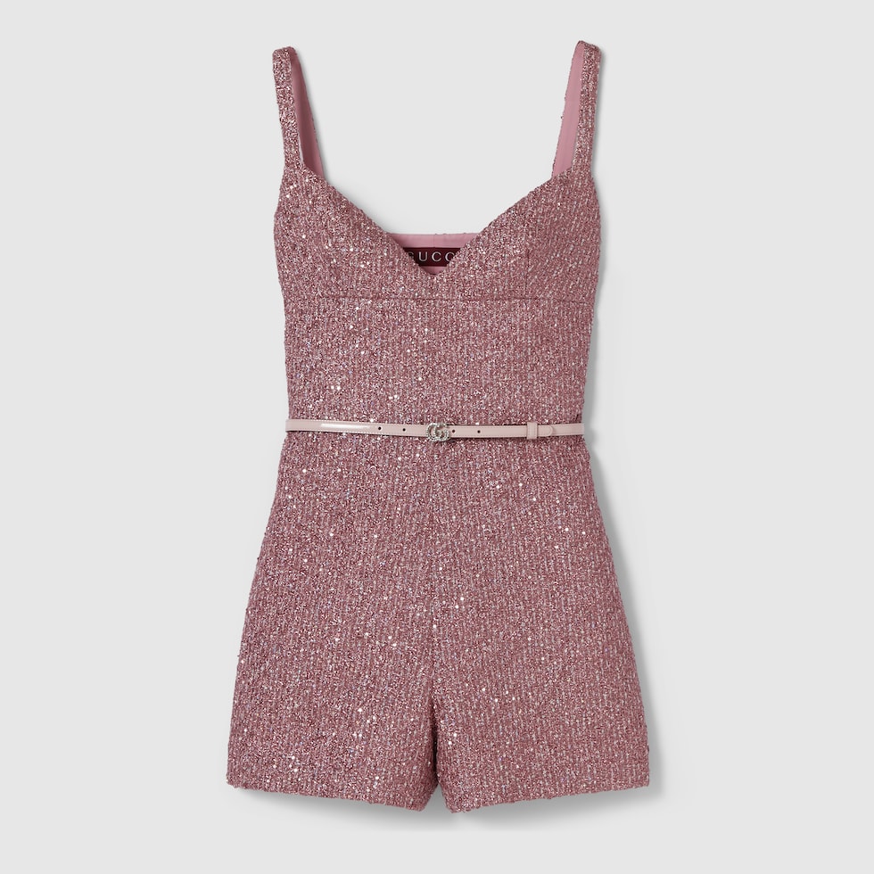 Sequined Lam Tweed Jumpsuit In Pink Gucci Uk