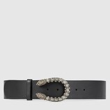 Leather belt with tiger head buckle