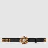 Studded leather belt with metal flower