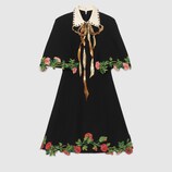 Embroidered wool silk cape dress