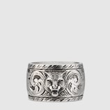 Anillo ancho de plata con cabeza felina