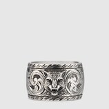 Wide silver ring with feline head