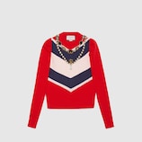 Embroidered wool knit top