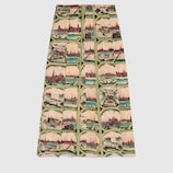 Postcard print silk skirt