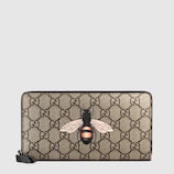 Bee print GG Supreme zip around wallet