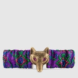 Ceinture en jacquard fleuri avec boucle tête de renard