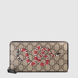 Snake print GG Supreme zip around wallet