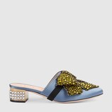 Satin slipper with removable crystal bow