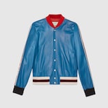 Leather bomber jacket with appliqués