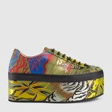 Sneaker bassa con plateau in tessuto jacquard con motivo tigre