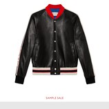 Leather bomber jacket with appliqué