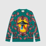 Wool sweater with UFO appliqué