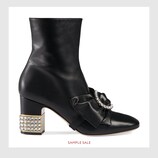 Leather ankle boot with removable leather bow