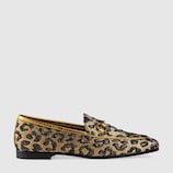 Halbschuh Gucci Jordaan aus Jacquard mit Leoparden-Motiv