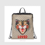 Angry Cat print soft GG Supreme drawstring backpack