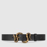Leather belt with snake buckle