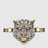 Feline head palm cuff with crystals