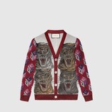 Tiger intarsia viscose lurex cardigan