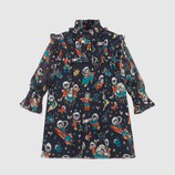Children's space cats print silk dress