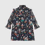 Kinder Kleid aus Seide mit Space Cats-Print