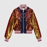 Embroidered sequin and velvet bomber