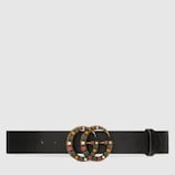 Ceinture en cuir avec boucle double G ornée de cristaux