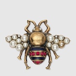 Bee brooch with crystals and pearls