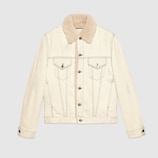 Shearling lined denim jacket with sketch snake print