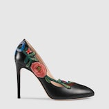 Embroidered leather pump