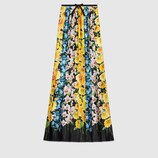 Florage print satin pleated skirt