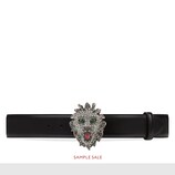 Leather belt with lion head buckle