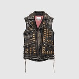 Studded leather vest with embroidery
