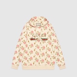 Rose print hooded cotton sweatshirt