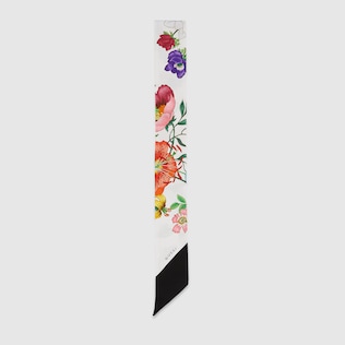 Flora print silk twill neck bow