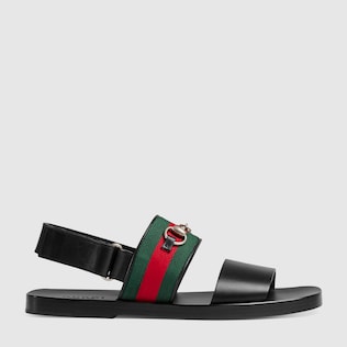Sandalo in pelle con dettaglio Web