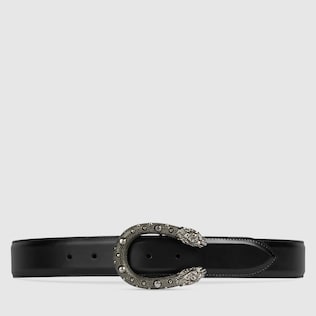 Leather belt with tiger head buckle