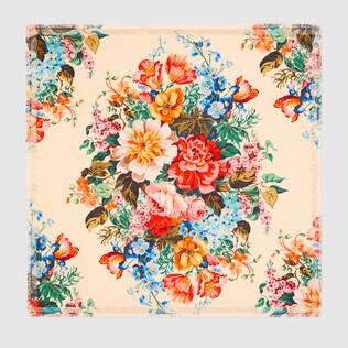 Floral print wool silk shawl