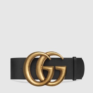 Wide leather belt with Double G