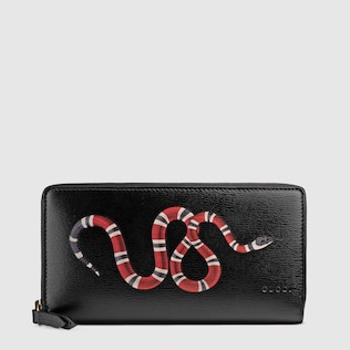 Cartera de Piel con Cremallera con Estampado de Serpiente Real