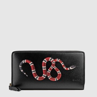 Kingsnake print leather zip around wallet