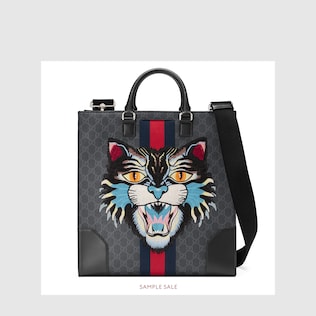 GG Supreme tote with Embroidered Angry Cat