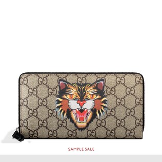 Angry Cat print GG Supreme zip around wallet