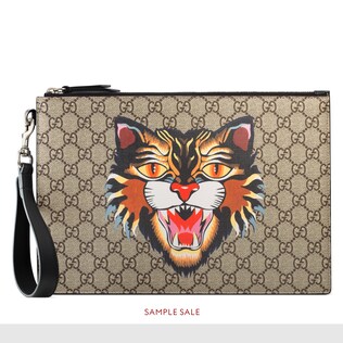 Angry Cat print GG Supreme pouch