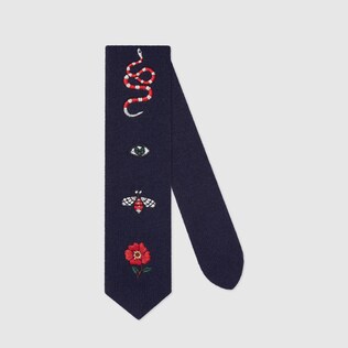 Embroidered wool tie