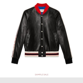 Leather bomber jacket with appliqué